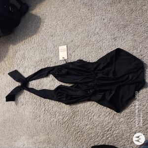Unique Vintage Plunge V Neck Black Swimwear